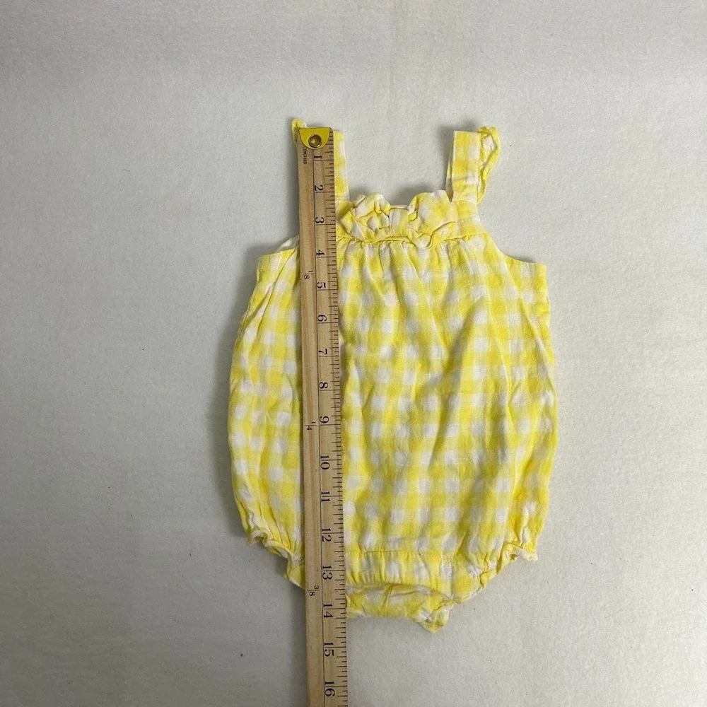 Preppy Janie and Jack Kids 3-6 Months Yellow Gingham Linen Cotton Bubble‎ Romper